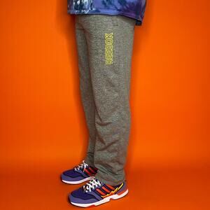 Vintage Y2K Reebok Sweatpants Mens S Grey Cotton Neon Green Spellout Logo